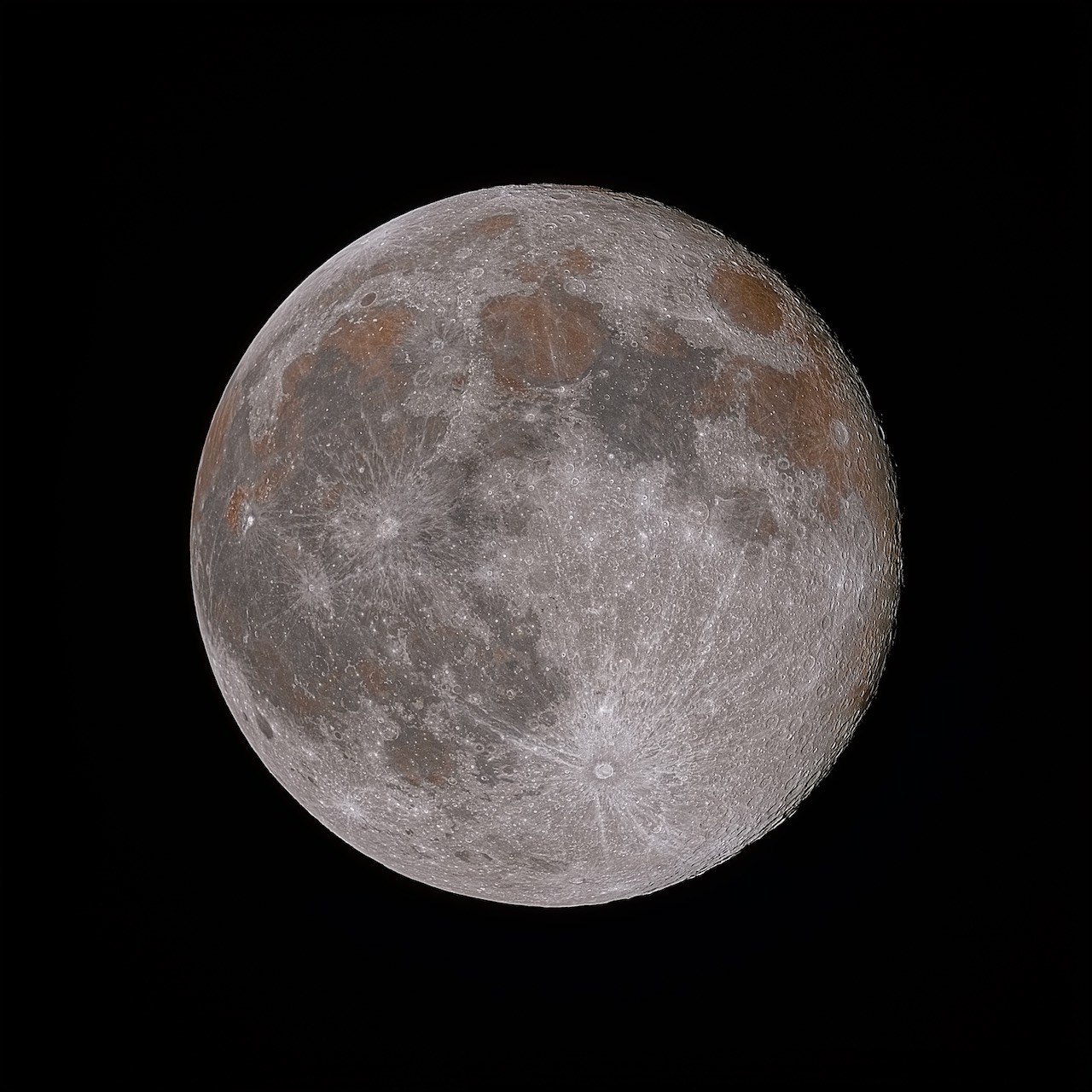 Mineral moon image highlighting subtle colour differences across the lunar surface.